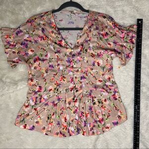 Sz XS Dolan Anthropologie Button Silky Floral Nude Blouse